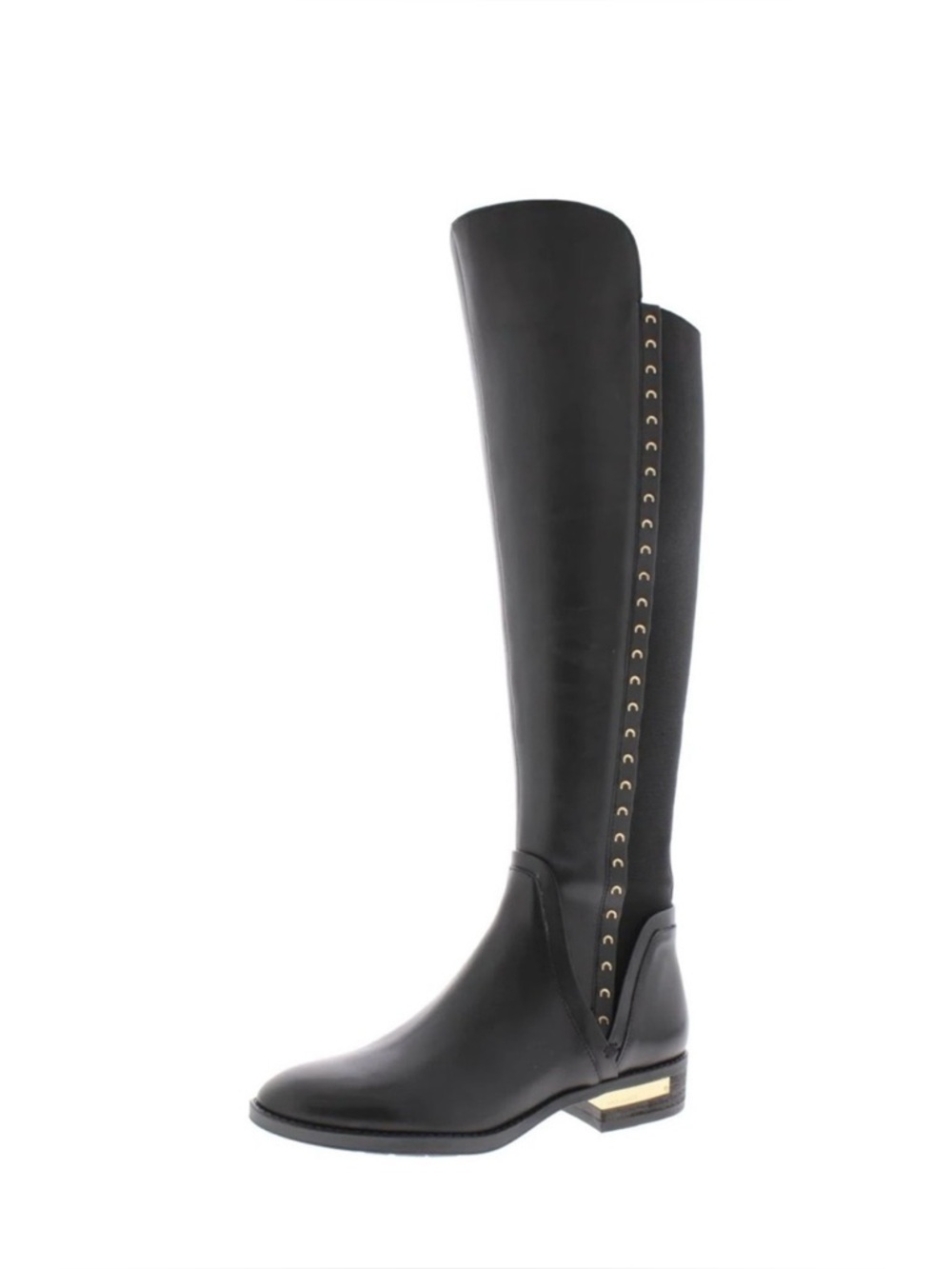 Vince Camuto Black Over-the-Knee Riding Boots with Gold Stud Accents